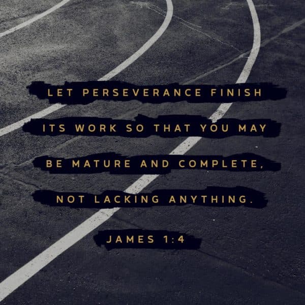 Let perseverance finish its work so that you may be mature and complete, not lacking anything. - James 1:4