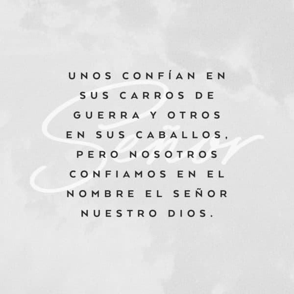 Unos confían en sus carros de guerra y otros en sus caballos, pero nosotros confiamos en el nombre el Señor nuestro Dios.