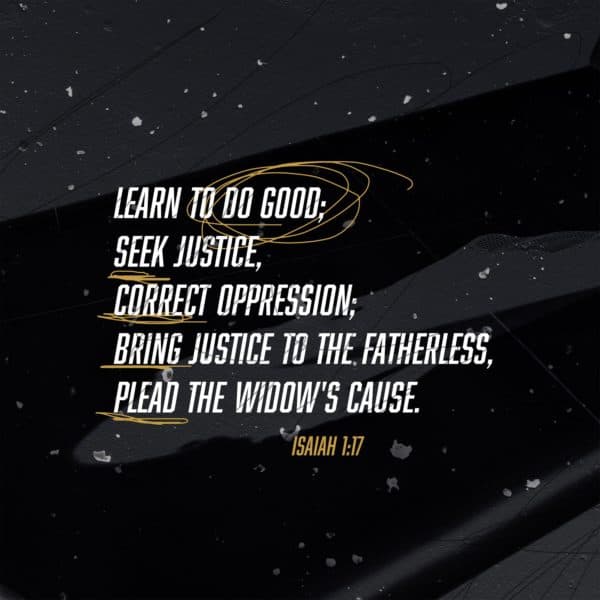 Learn to do good; seek justice, correct oppression; bring justice to the fatherless, plead the widow's cause. - Isaiah 1:17