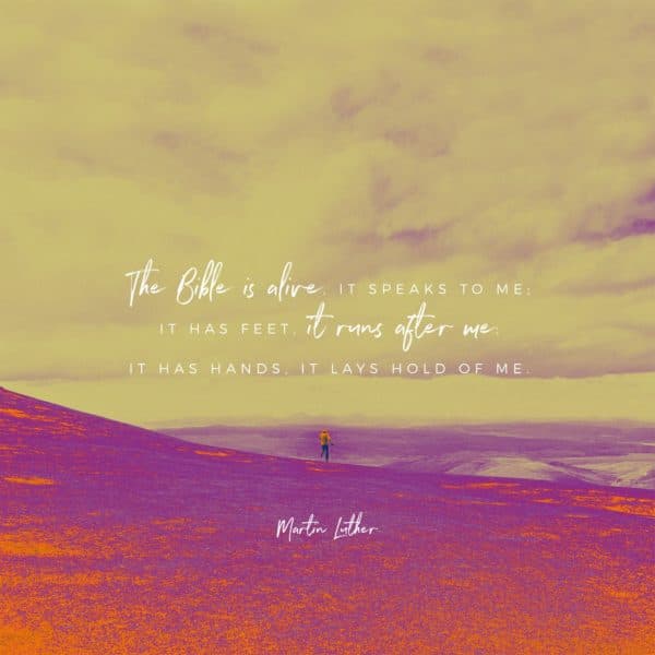 The Bible is alive, it speaks to me; it has feet, it runs after me; it has hands, it lays hold of me. - Martin Luther