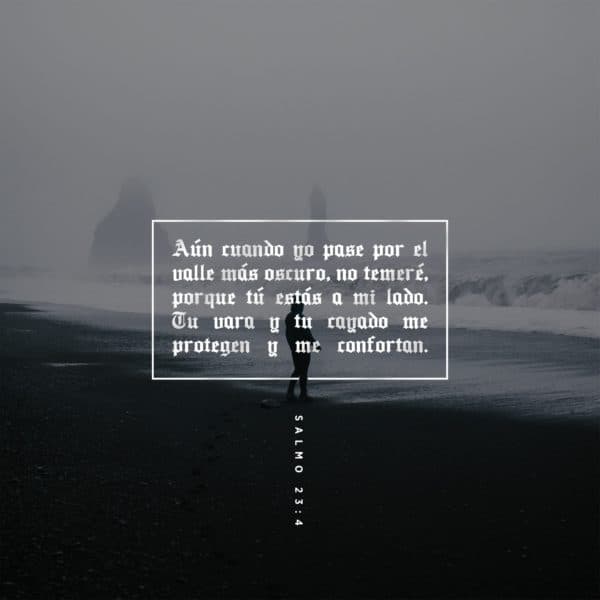 Aún cuando yo pase por el valle más oscuro, no temeré, porque tú estás a mi lado. Tu vara y tu cayado me protegen y me confortan. - Salmos 23:4