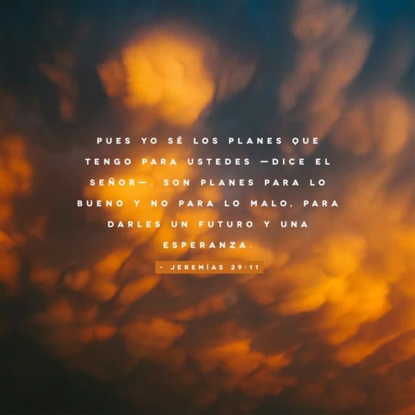 Pues yo sé los planes que tengo para ustedes—dice el Señor—. Son planes para lo bueno y no para lo malo, para darles un futuro y una esperanza. - Jeremías 29:11