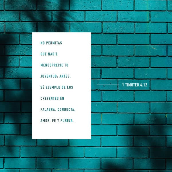 No permitas que nadie menosprecie tu juventud; antes, sé ejemplo de los creyentes en palabra, conducta, amor, fe y pureza. - 1 Timoteo 4:12