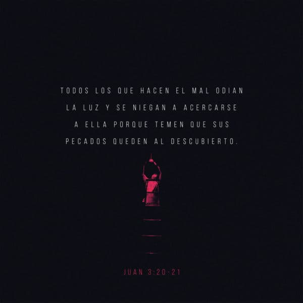Todos los que hacen el mal odian la luz y se niegan a acercarse a ella porque temen que sus pecados queden al descubierto. - Juan 3:20-21