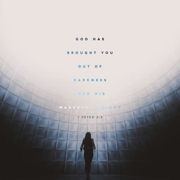 God has brought you out of darkness into his marvelous light. - 1 Peter 2:9