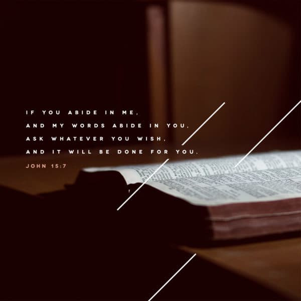 If you abide in me, and my words abide in you, ask whatever you wish, and it will be done for you. - John 15:7