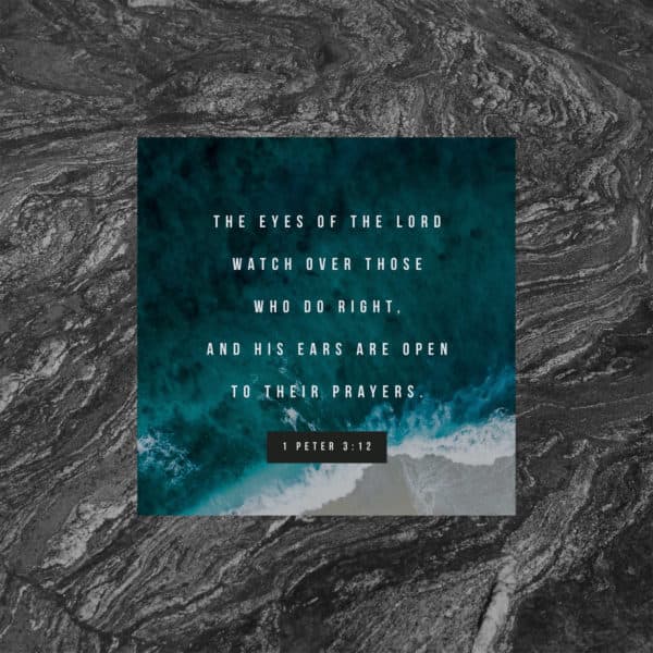 The eyes of the Lord watch over those who do right, and his ears are open to their prayers. - 1 Peter 3:12