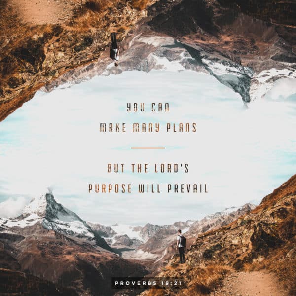 You can make many plans, but the LORD's purpose will prevail. - Proverbs 19:21