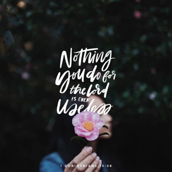 nothing you do for the Lord is ever useless. - 1 Corinthians 15:58