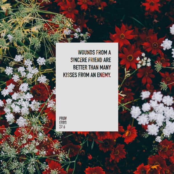 Wounds from a sincere friend are better than many kisses from an enemy. - Proverbs 27:6