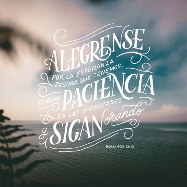 Alégrense por la esperanza segura que tenemos. Tengan paciencia en las dificultades y sigan orando. - Romanos 12:12