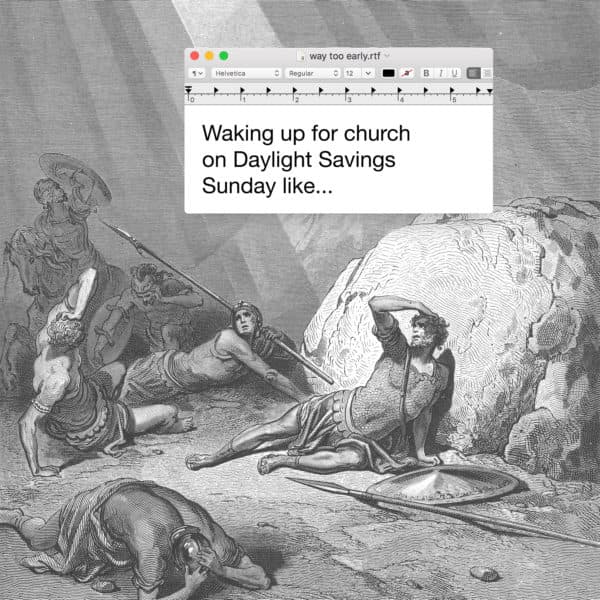 Waking up for church on Daylight Savings Sunday like...