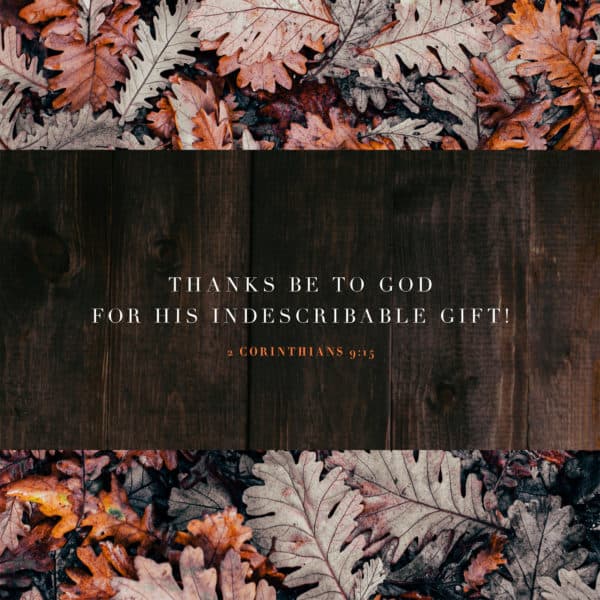 Thanks be to God for his indescribable gift! - 2 Corinthians 9:15