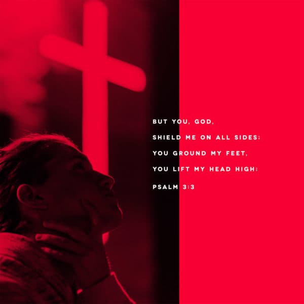 But you, God, shield me on all sides; You ground my feet, you lift my head high; - Psalm 3:3