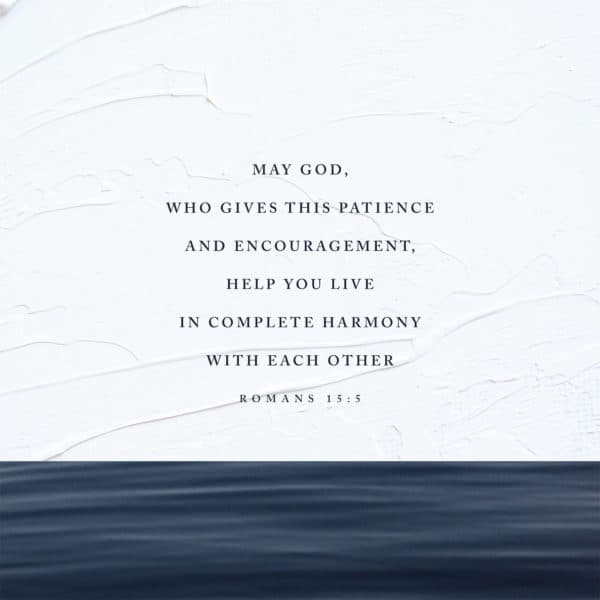 May God, who gives this patience and encouragement, help you live in complete harmony with each other. - Romans 15:5