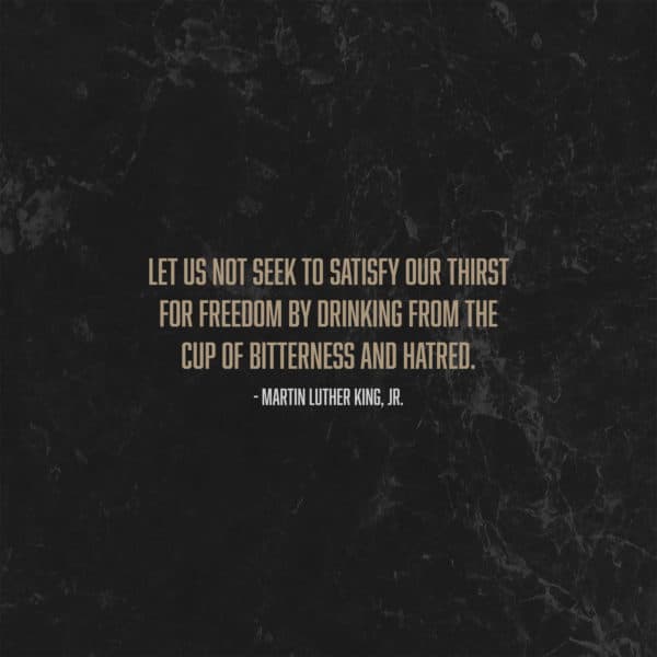 Let us not seek to satisfy our thirst for freedom by drinking from the cup of bitterness and hatred. - Martin Luther King, Jr.
