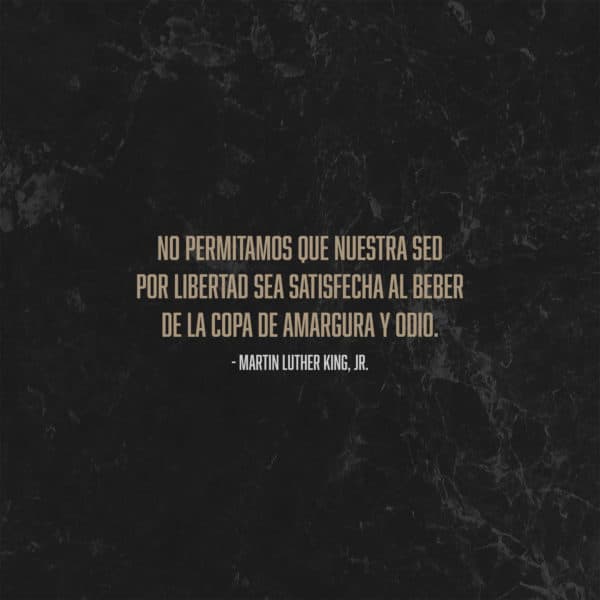 No permitamos que nuestra sed por libertad sea satisfecha al beber de la copa de amargura y odio. - Martin Luther King, Jr.