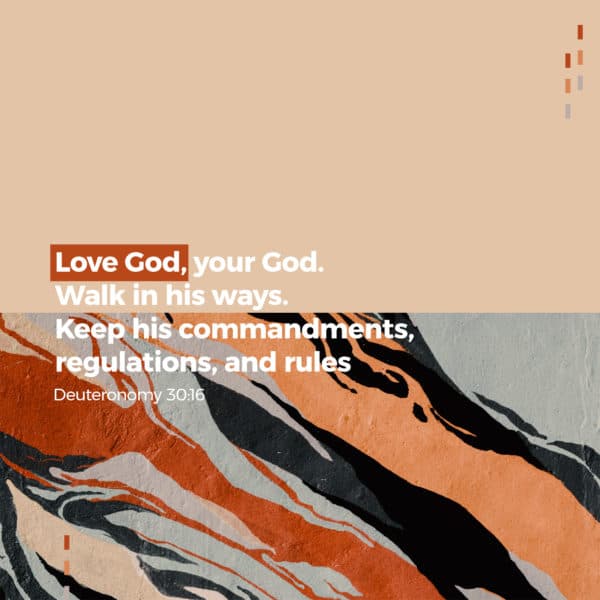 Love God, your God. Walk in his ways. Keep his commandments, regulations, and rules - Deuteronomy 30:16