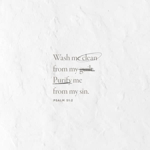 Wash me clean from my guilt. Purify me from my sin. - Psalm 51:2