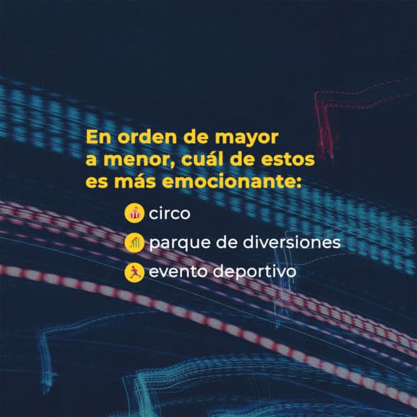 En orden de mayor a menor, cuál de estos es más emocionante: Circo, parque de diversiones, evento deportivo