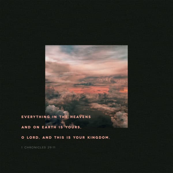 Everything in the heavens and on earth is yours, O LORD, and this is your kingdom. - 1 Chronicles 29:11