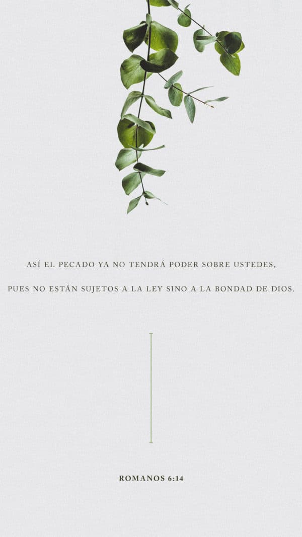 Así el pecado ya no tendrá poder sobre ustedes, pues no están sujetos a la ley sino a la bondad de Dios. - Romanos 6:14
