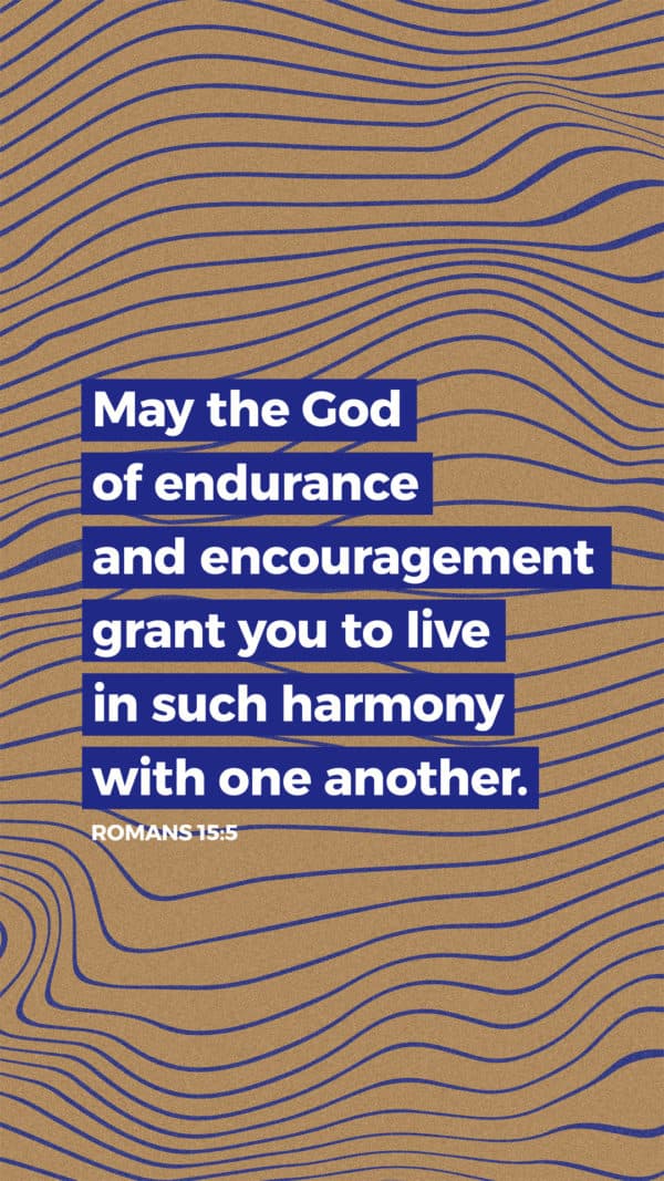 May the God of endurance and encouragement grant you to live in such harmony with one another - Romans 15:5