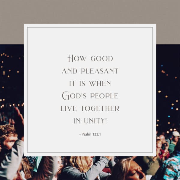 How good and pleasant it is when God's people live together in unity! - Psalm 133:1