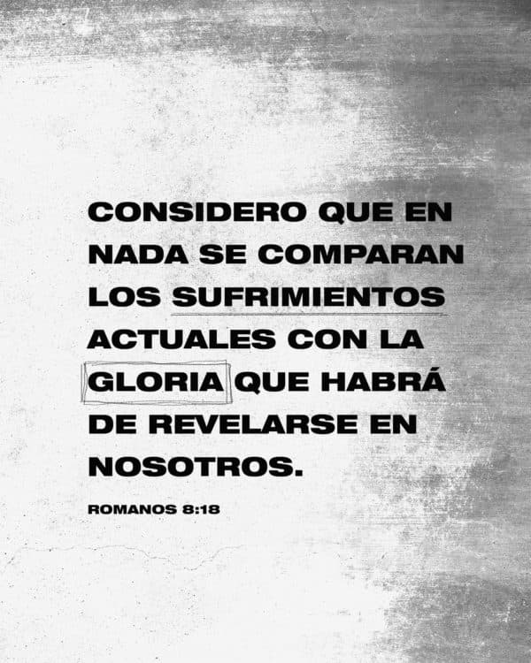 Considero que en nada se comparan los sufrimientos actuales con la gloria que habrá de revelarse en nosotros. - Romanos 8:18