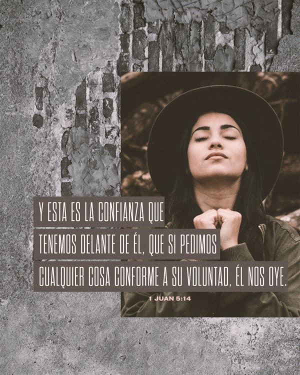 Y esta es la confianza que tenemos delante de Él, que si pedimos cualquier cosa conforme a su voluntad, Él nos oye. - 1 Juan 5:14