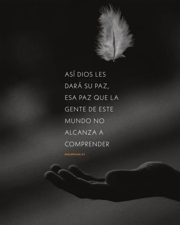 Así Dios les dará su paz, esa paz que la gente de este mundo no alcanza a comprender. - Filipenses 4:7