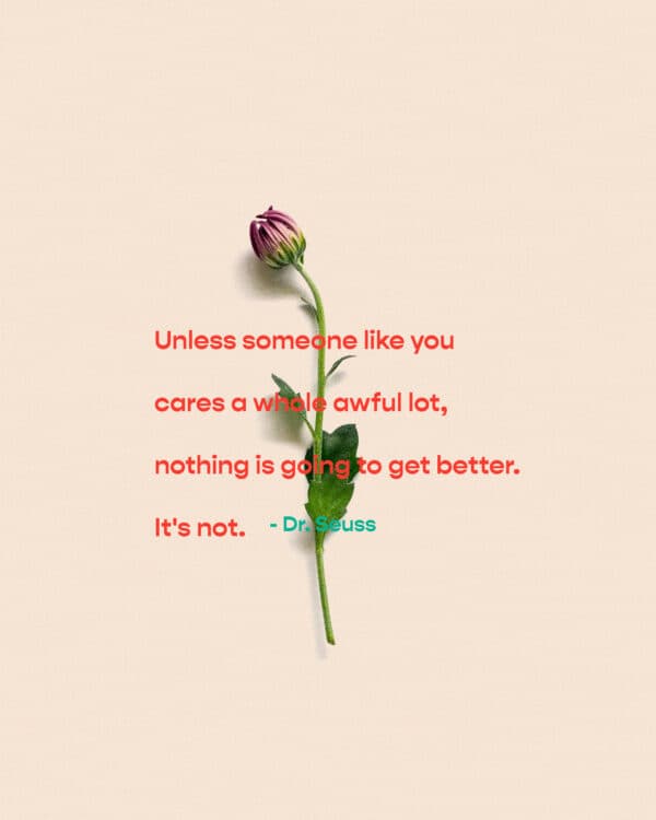 Unless someone like you cares a whole awful lot, nothing is going to get better. It's not. - Dr. Seuss
