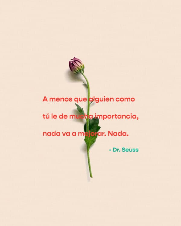 A menos que alguien como tú le de mucha importancia, nada va a mejorar. Nada. -Dr. Seuss