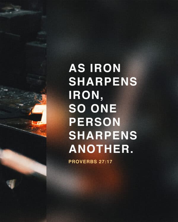 As iron sharpens iron, so one person sharpens another. - Proverbs 27:17