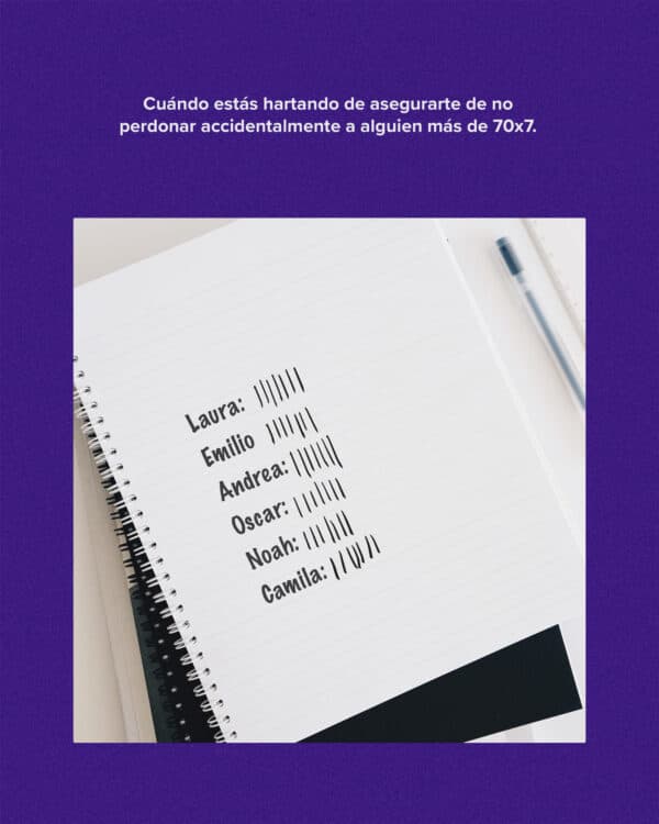 Cuándo estás hartando de asegurarte de no perdonar accidentalmente a alguien más de 70 x7. Laura: |||||||||| Andrea: ||||||||||||