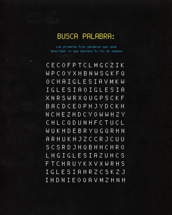 Busca palabra: Las primeras tres palabras que veas describen lo que destaca tu fin de semana