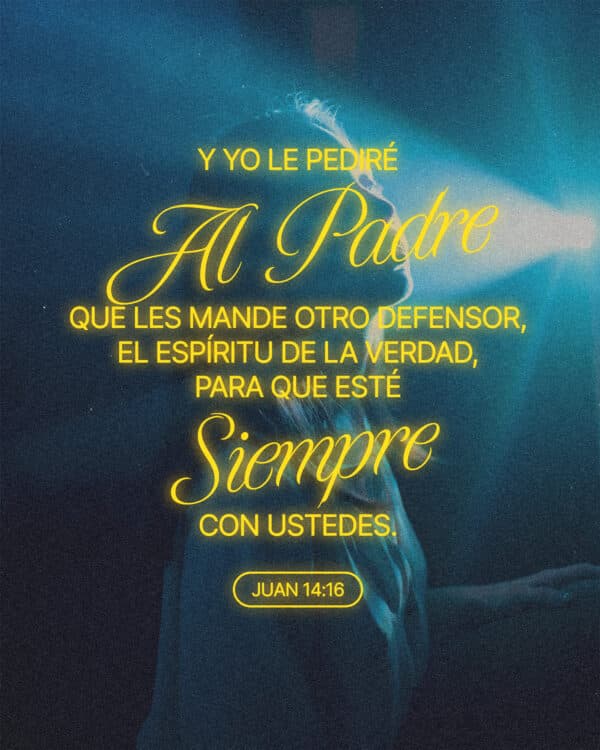 Y yo le pediré al Padre que les mande otro Defensor, el Espíritu de la verdad, para que esté siempre con ustedes. Los que son del mundo no lo pueden recibir, porque no lo ven ni lo conocen; pero ustedes lo conocen, porque Él permanece con ustedes y estará en ustedes. Juan 14:16