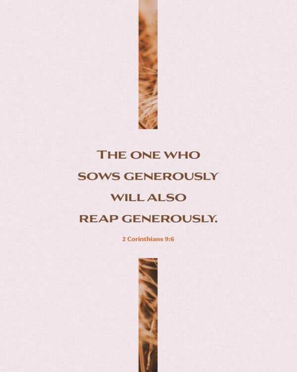 The one who sows generously will also reap generously. - 2 Corinthians 9:6