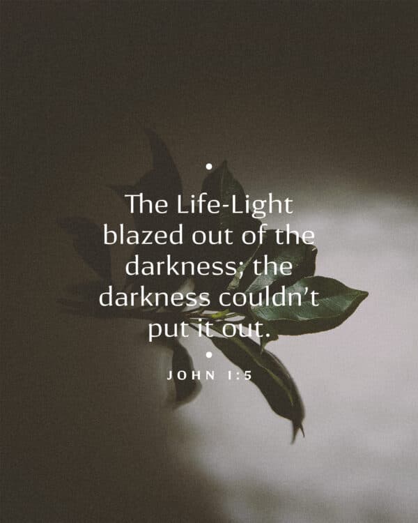 The Life-Light blazed out of the darkness; the darkness couldn’t put it out. - John 1:5
