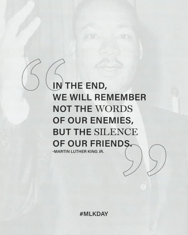 In the end, we will remember not the words of our enemies, but the silence of our friends. - Martin Luther King, Jr.