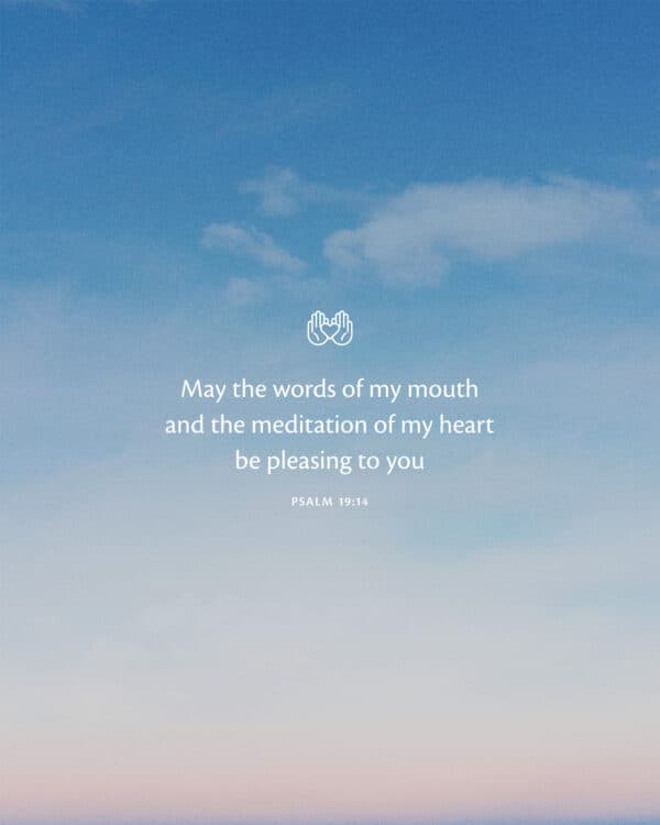 May the words of my mouth and the meditation of my heart be pleasing to you. - Psalm 19:14