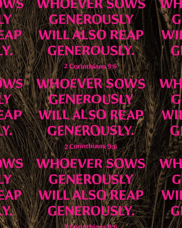 Whoever sows generously will also reap generously. - 2 Corinthians 9:6