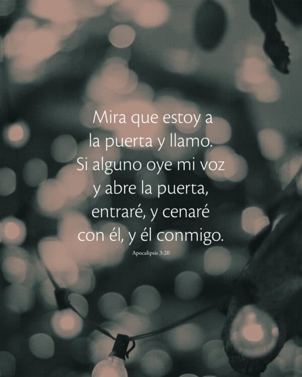 Mira que estoy a la puerta y llamo. Si alguno oye mi voz y abre la puerta, entraré, y cenaré con él, y él conmigo. - Apocalipsis 3:20