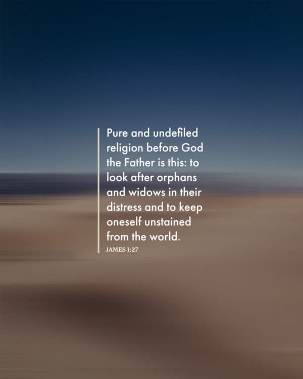 Pure and undefiled religion before God the Father is this: to look after orphans and widows in their distress and to keep oneself unstained from the world. - James 1:27
