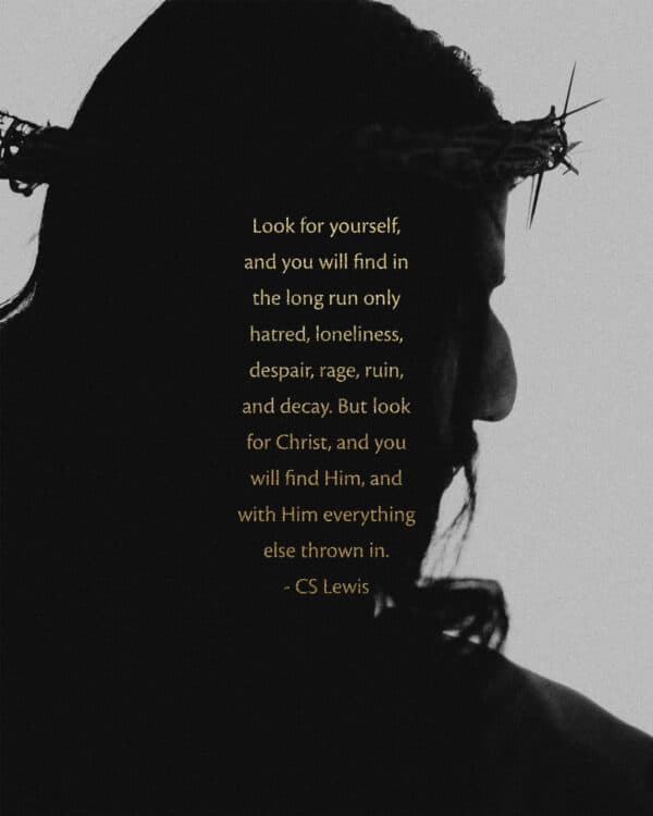 Look for yourself, and you will find in the long run only hatred, loneliness, despair, rage, ruin, and decay. But look for Christ, and you will find Him, and with Him everything else thrown in. - CS Lewis
