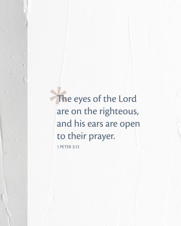 The eyes of the Lord are on the righteous, and his ears are open to their prayer. - 1 Peter 3:12
