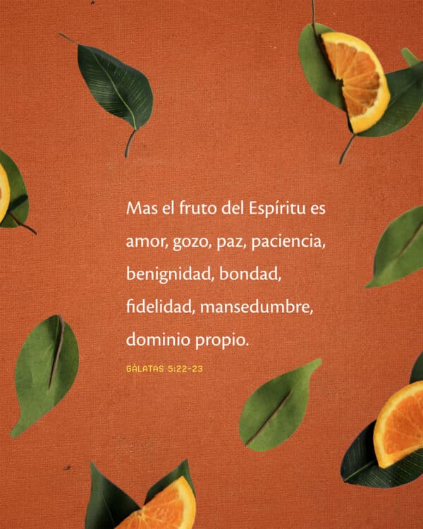 Mas el fruto del Espíritu es amor, gozo, paz, paciencia, benignidad, bondad, fidelidad, mansedumbre, dominio propio. - Gálatas 5:22-23