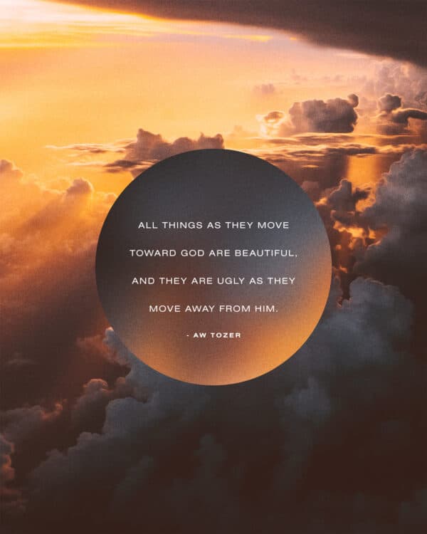 "All things as they move toward God are beautiful, and they are ugly as they move away from Him." - AW Tozer