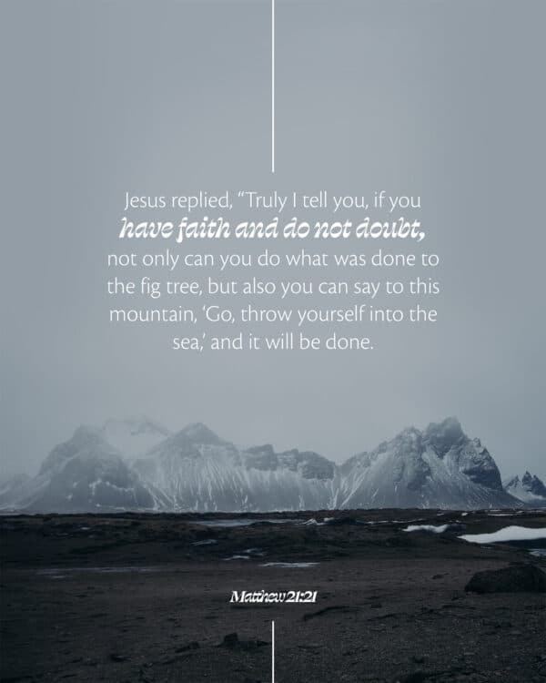 Jesus replied, “Truly I tell you, if you have faith and do not doubt, not only can you do what was done to the fig tree, but also you can say to this mountain, ‘Go, throw yourself into the sea,’ and it will be done. - Matthew 21:21