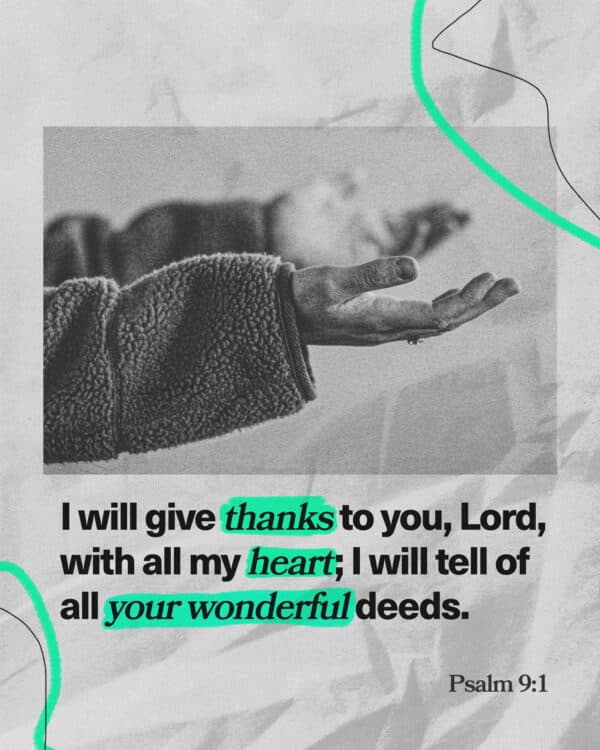 I will give thanks to you, Lord, with all my heart; I will tell of all your wonderful deeds. - Psalm 9:1